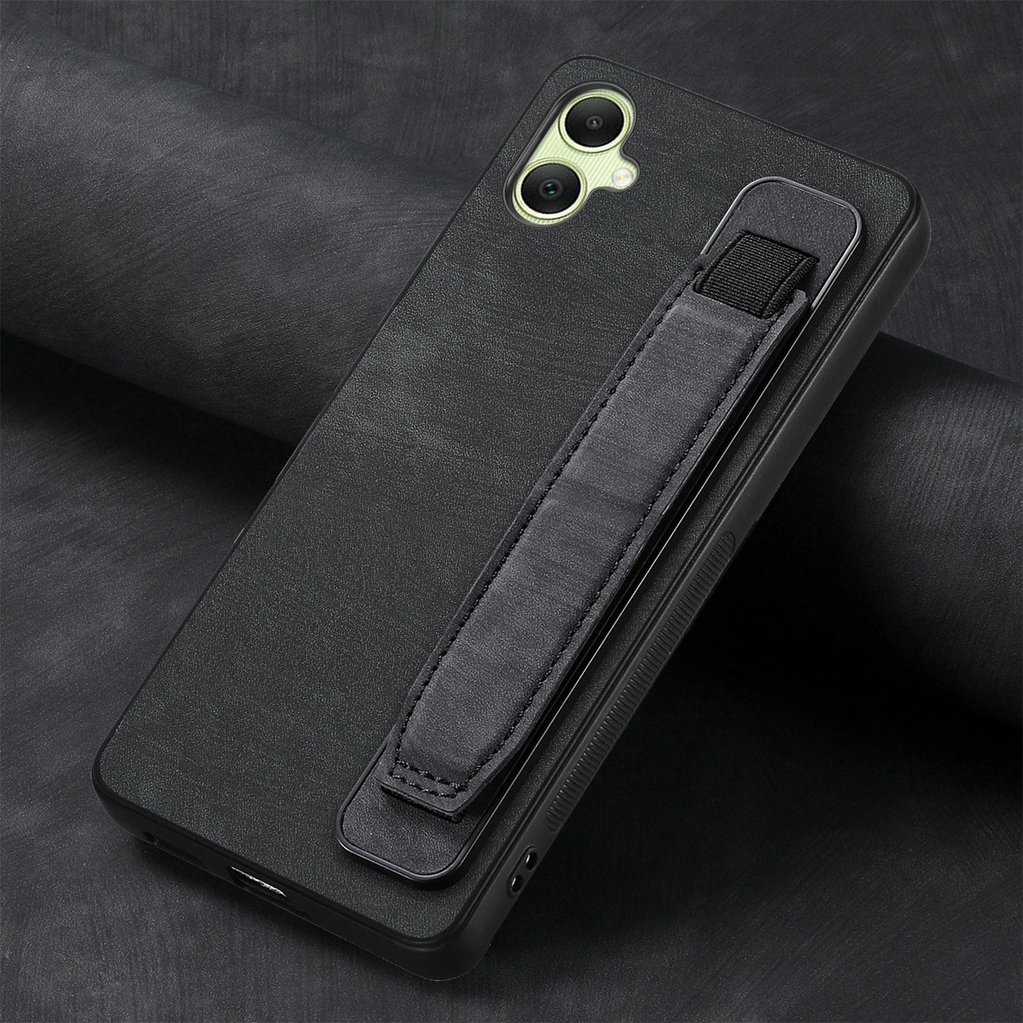 For Samsung Galaxy A06 Case Wristband Leather + TPU Phone Cover - Black