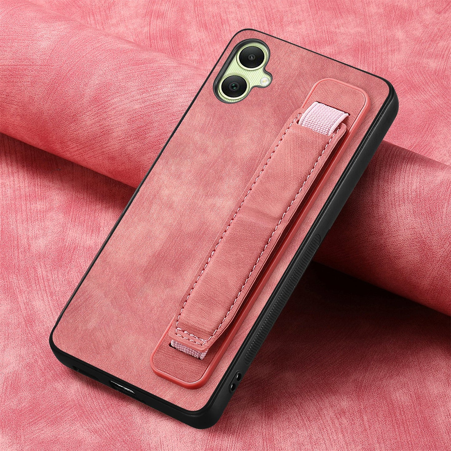 For Samsung Galaxy A06 Case Wristband Leather + TPU Phone Cover - Pink