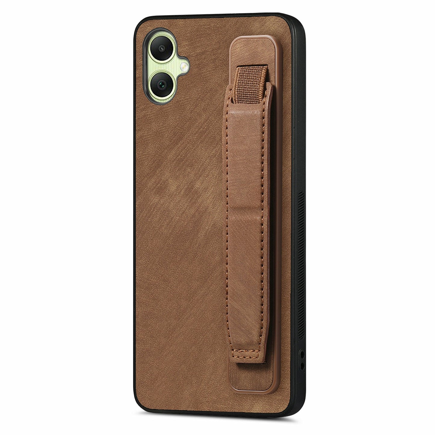 For Samsung Galaxy A06 Case Wristband Leather + TPU Phone Cover - Brown