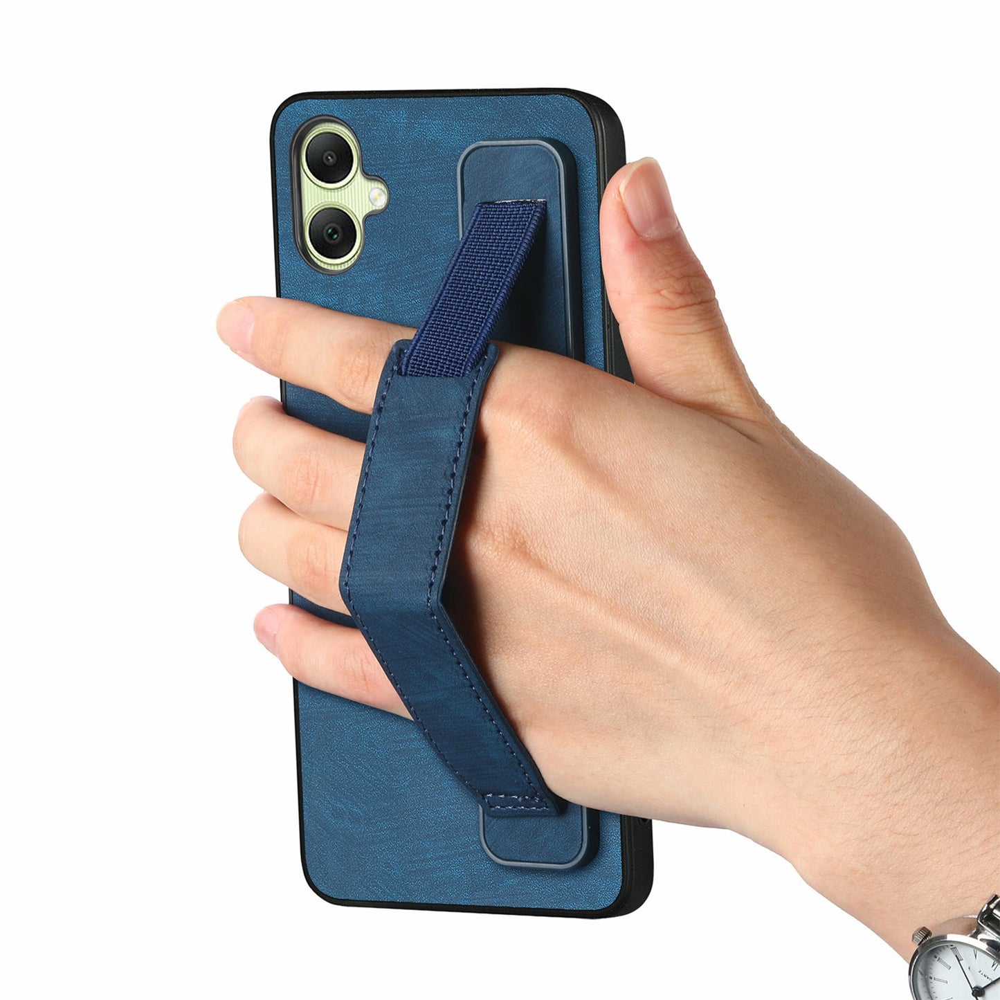 For Samsung Galaxy A06 Case Wristband Leather + TPU Phone Cover - Blue