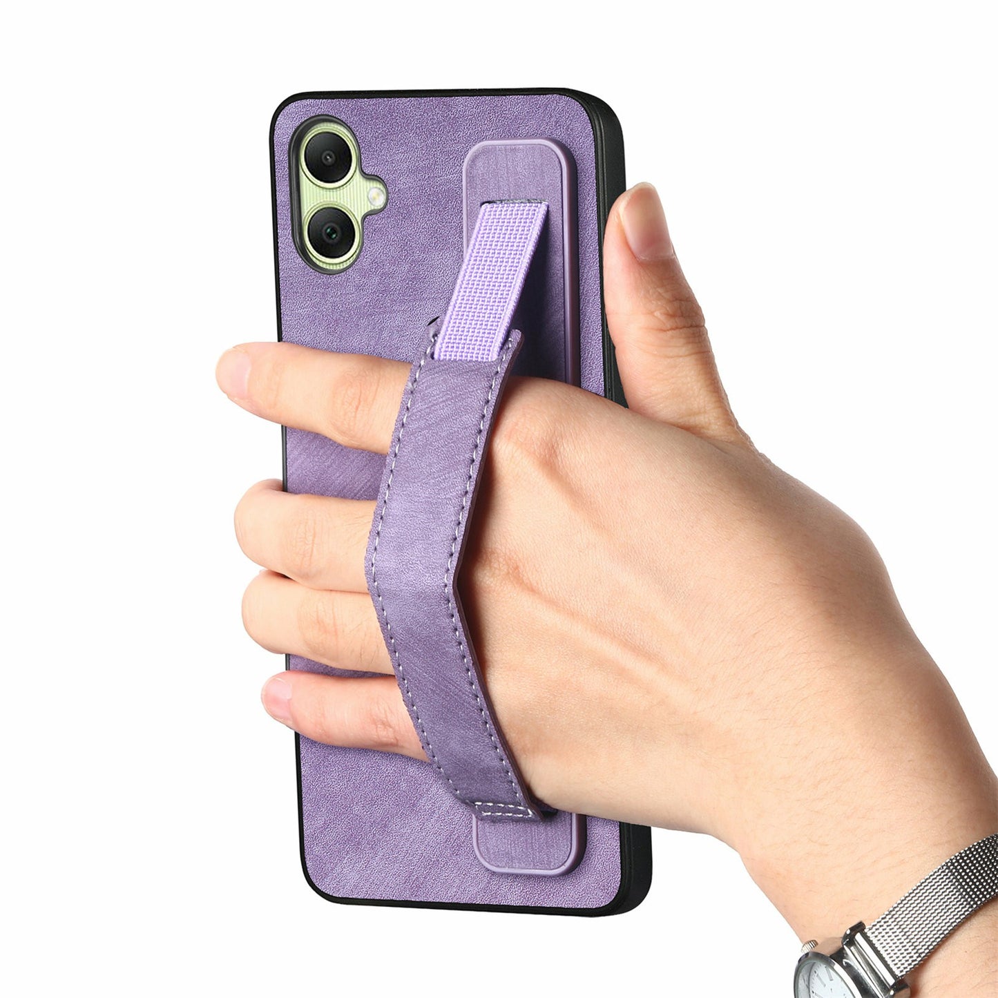 For Samsung Galaxy A06 Case Wristband Leather + TPU Phone Cover - Purple