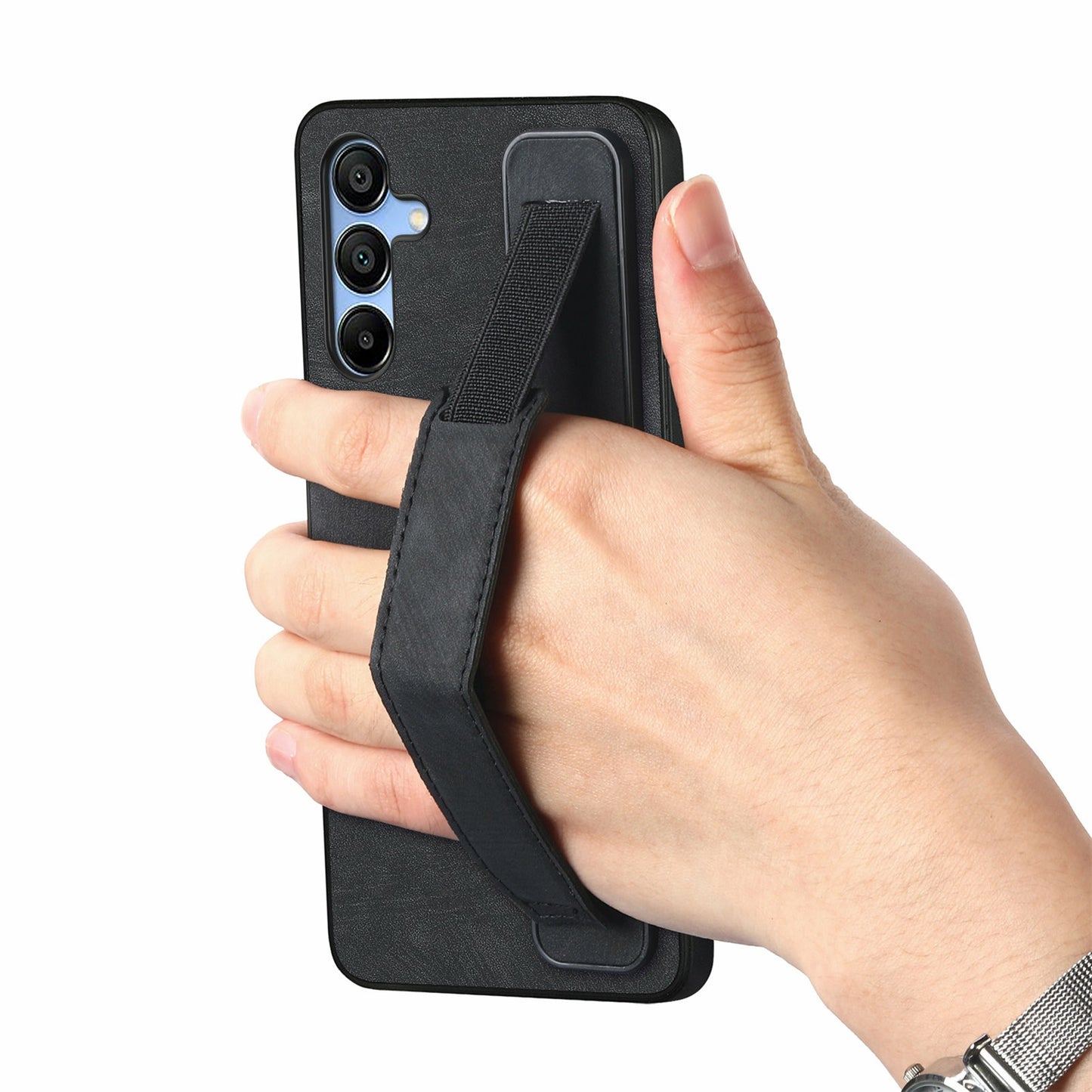 For Samsung Galaxy A16 4G / 5G Case Wristband Leather + TPU Phone Cover - Black