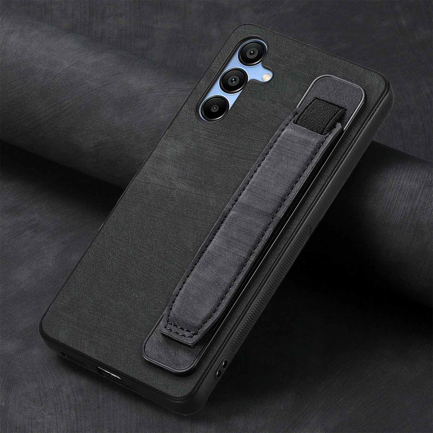 For Samsung Galaxy A16 4G / 5G Case Wristband Leather + TPU Phone Cover - Black