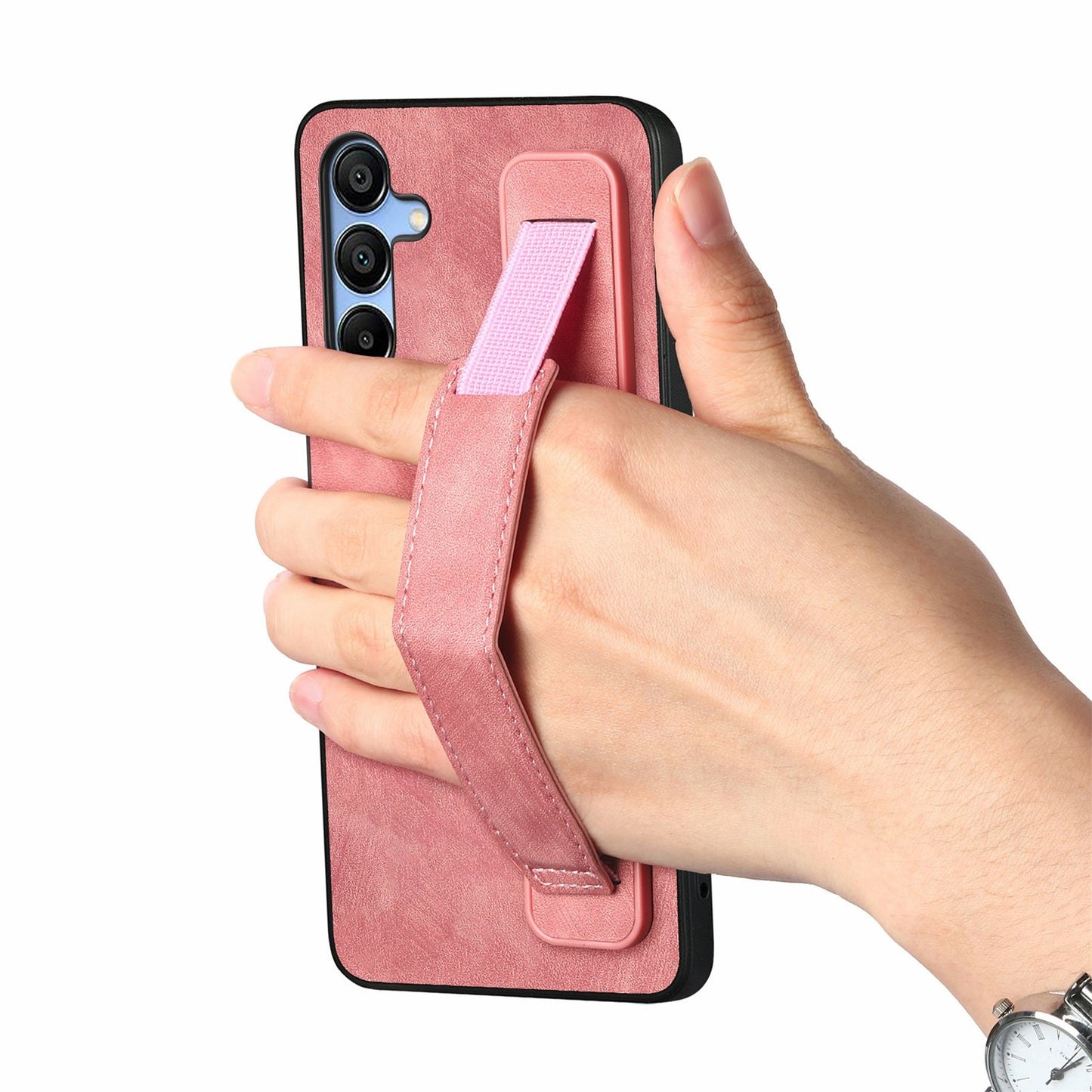 For Samsung Galaxy A16 4G / 5G Case Wristband Leather + TPU Phone Cover - Pink