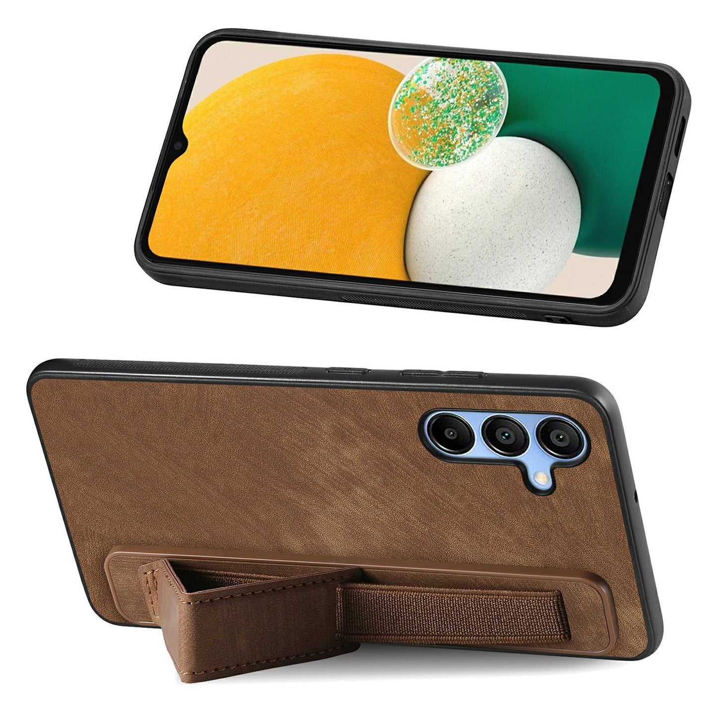 For Samsung Galaxy A16 4G / 5G Case Wristband Leather + TPU Phone Cover - Brown