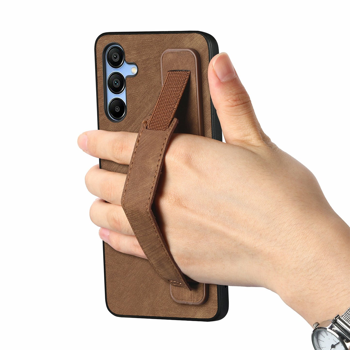 For Samsung Galaxy A16 4G / 5G Case Wristband Leather + TPU Phone Cover - Brown