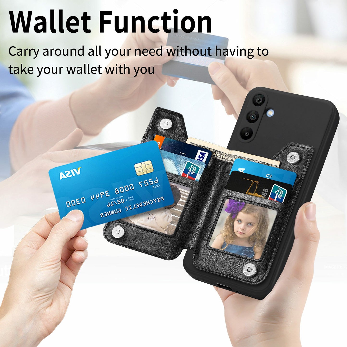 For Samsung Galaxy A16 4G / 5G Case PU Leather+TPU Phone Cover with Zipper Pocket Wallet - Black