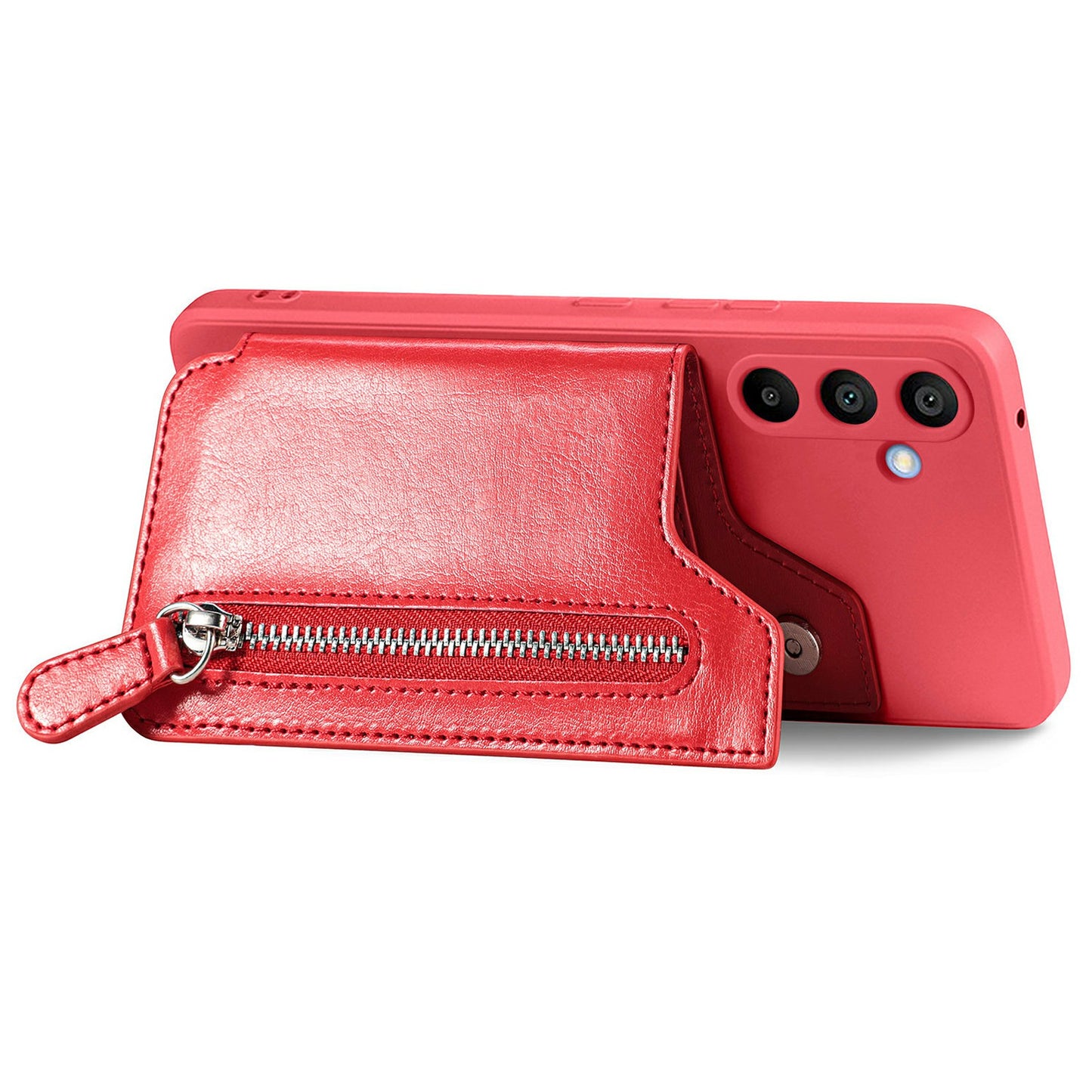 For Samsung Galaxy A16 4G / 5G Case PU Leather+TPU Phone Cover with Zipper Pocket Wallet - Red