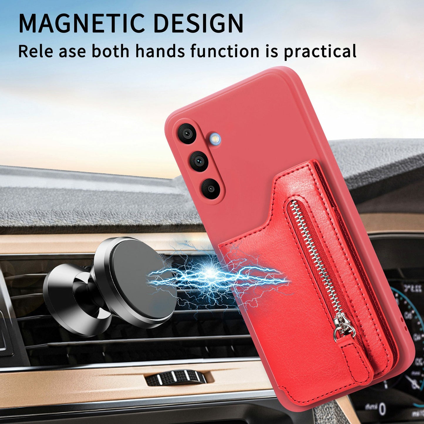 For Samsung Galaxy A16 4G / 5G Case PU Leather+TPU Phone Cover with Zipper Pocket Wallet - Red