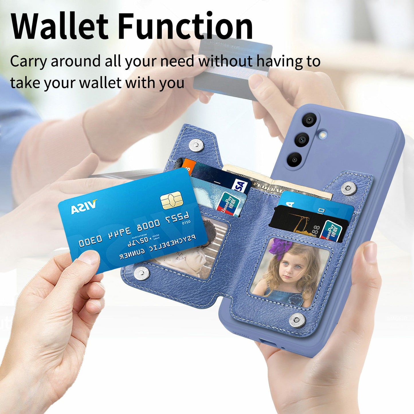 For Samsung Galaxy A16 4G / 5G Case PU Leather+TPU Phone Cover with Zipper Pocket Wallet - Blue