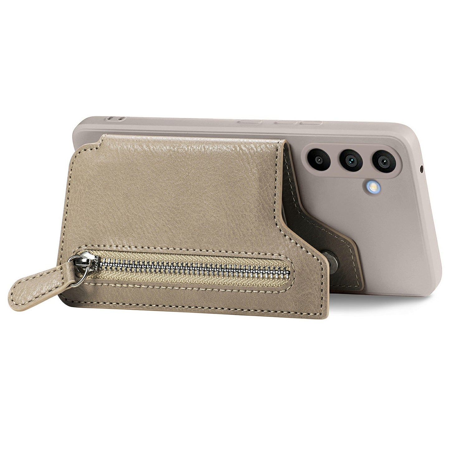 For Samsung Galaxy A16 4G / 5G Case PU Leather+TPU Phone Cover with Zipper Pocket Wallet - Beige