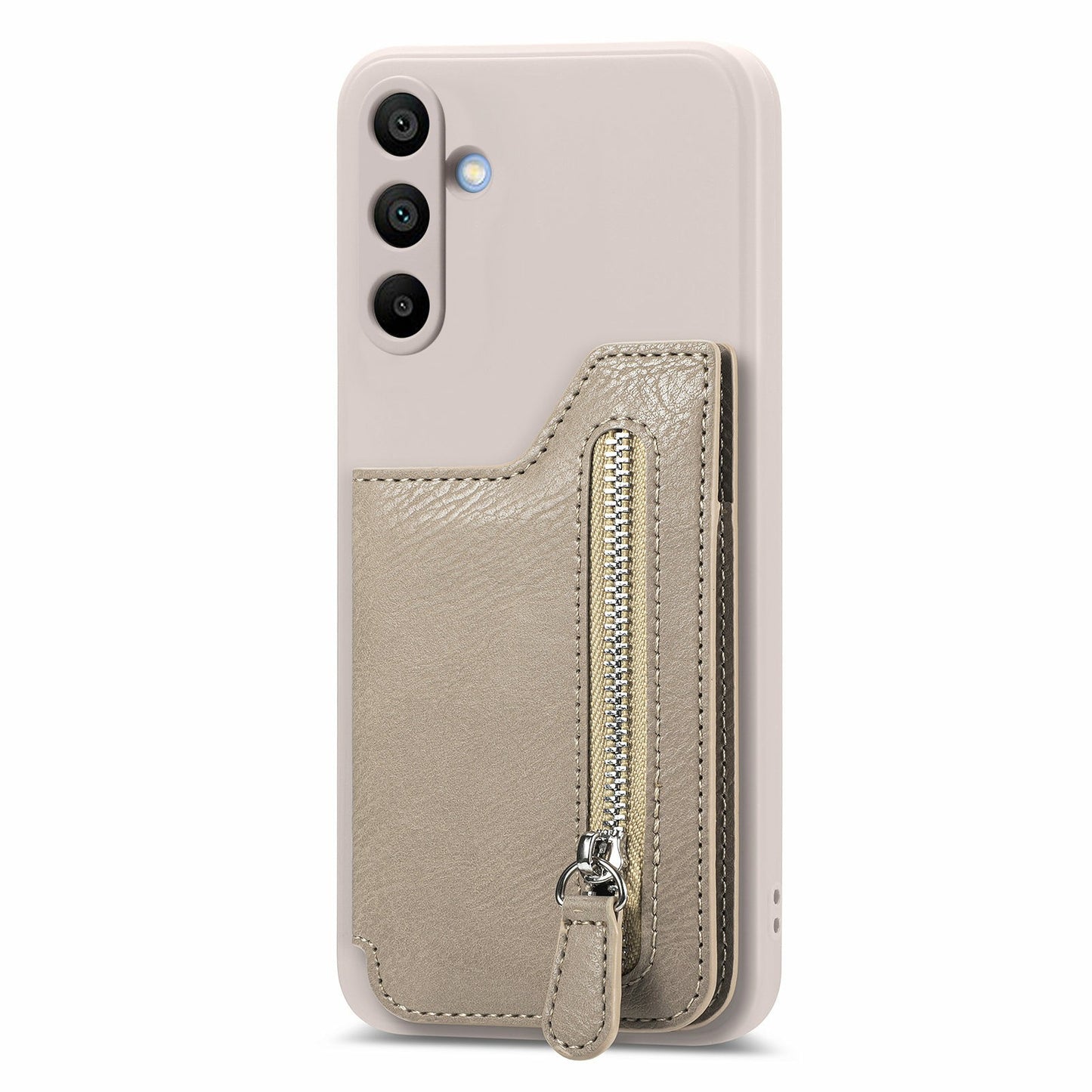 For Samsung Galaxy A16 4G / 5G Case PU Leather+TPU Phone Cover with Zipper Pocket Wallet - Beige