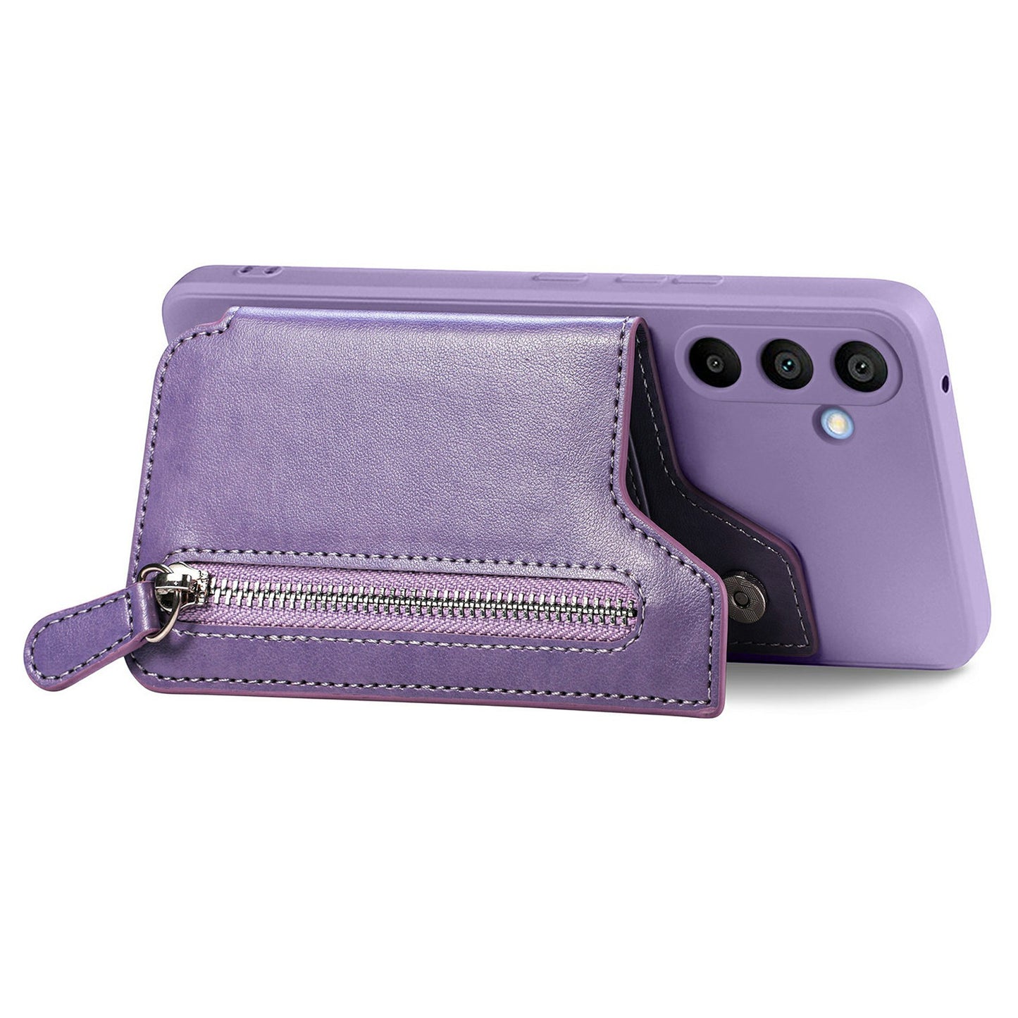 For Samsung Galaxy A16 4G / 5G Case PU Leather+TPU Phone Cover with Zipper Pocket Wallet - Purple