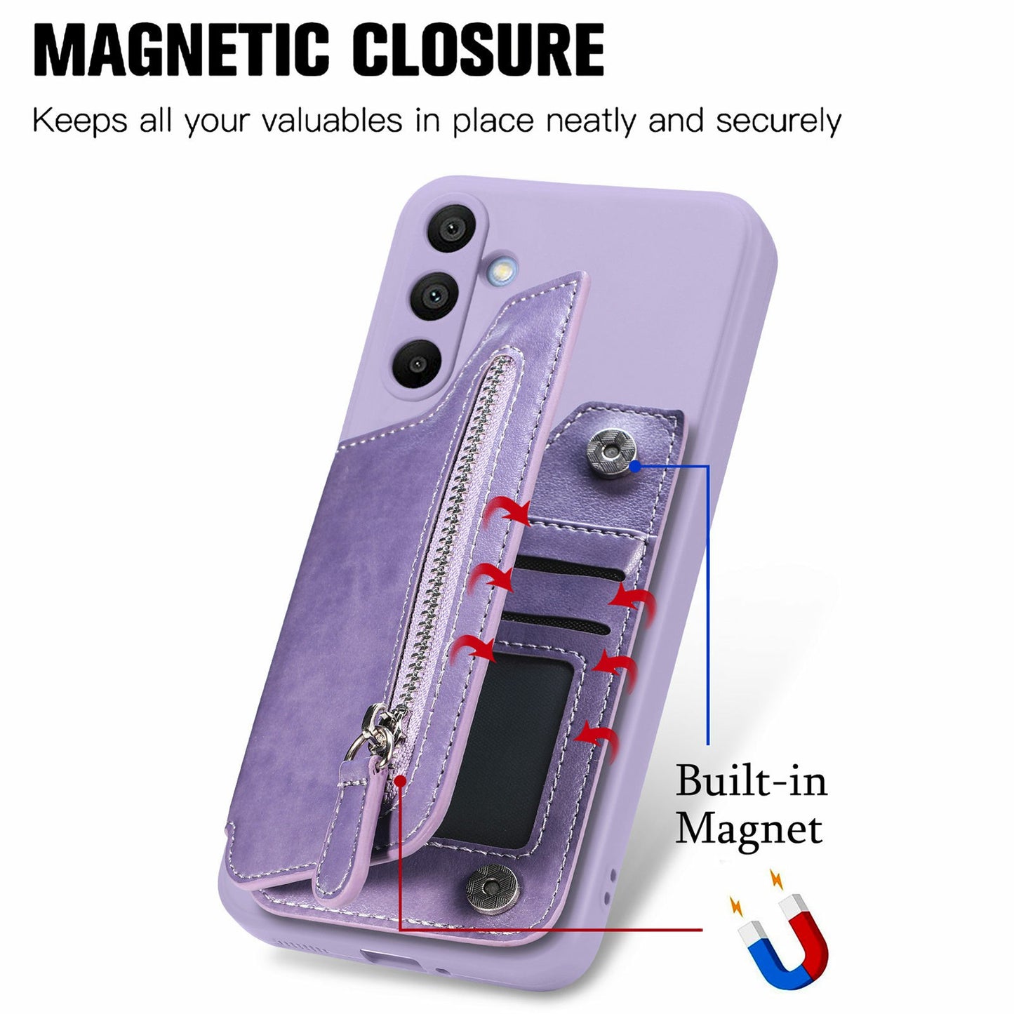 For Samsung Galaxy A16 4G / 5G Case PU Leather+TPU Phone Cover with Zipper Pocket Wallet - Purple