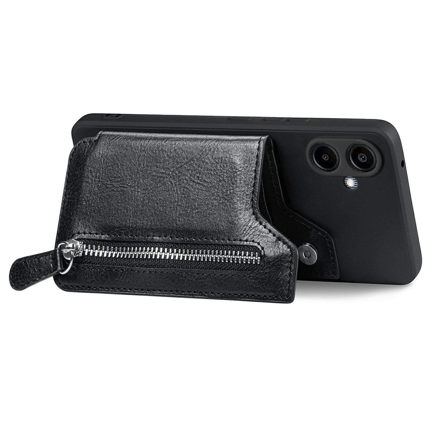 For Samsung Galaxy A06 Case PU Leather+TPU Phone Cover with Zipper Pocket Wallet - Black