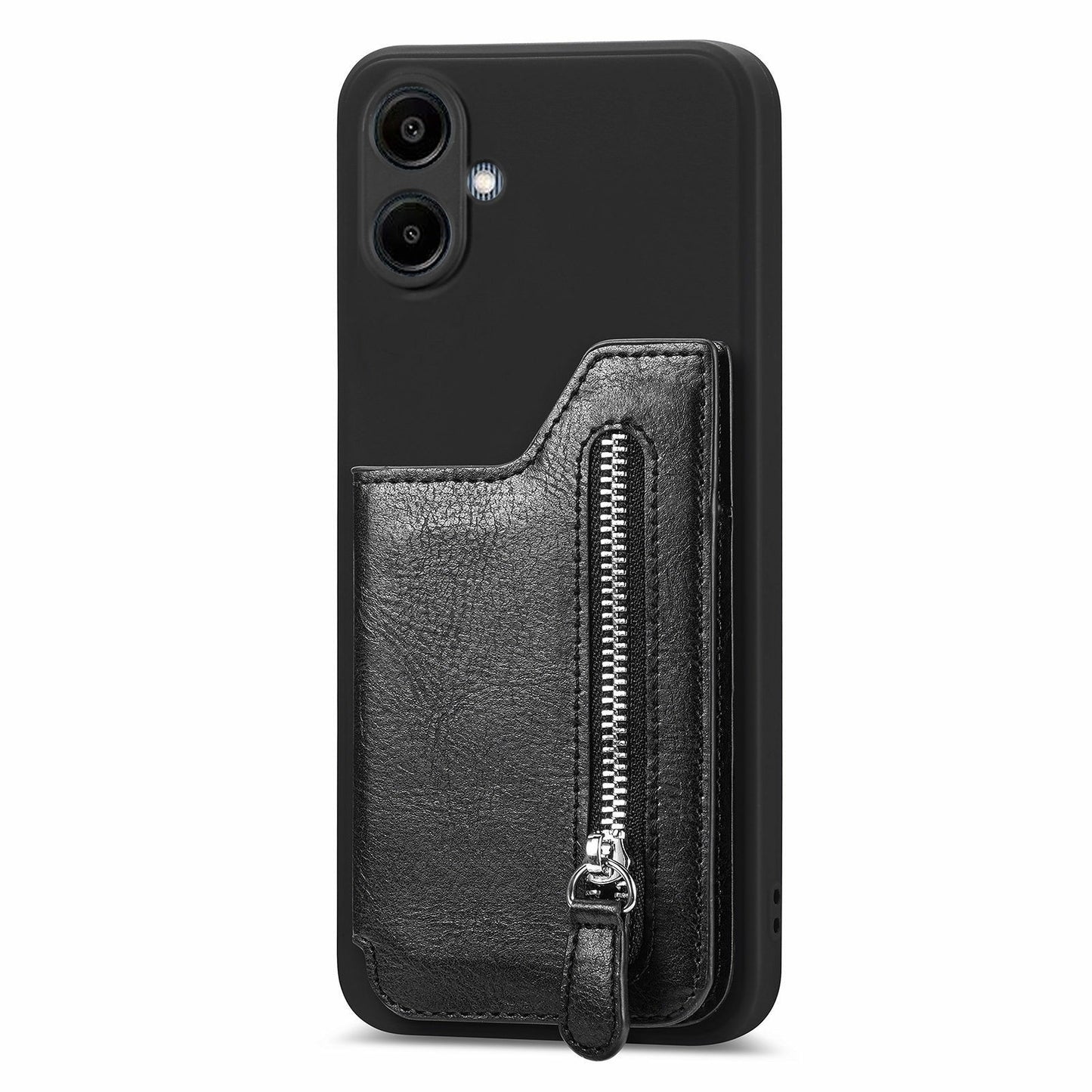 For Samsung Galaxy A06 Case PU Leather+TPU Phone Cover with Zipper Pocket Wallet - Black