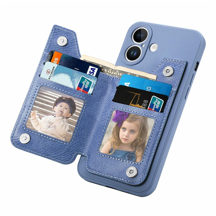 For iPhone 16 Plus Case PU Leather+TPU Phone Cover with Zipper Pocket Wallet - Blue