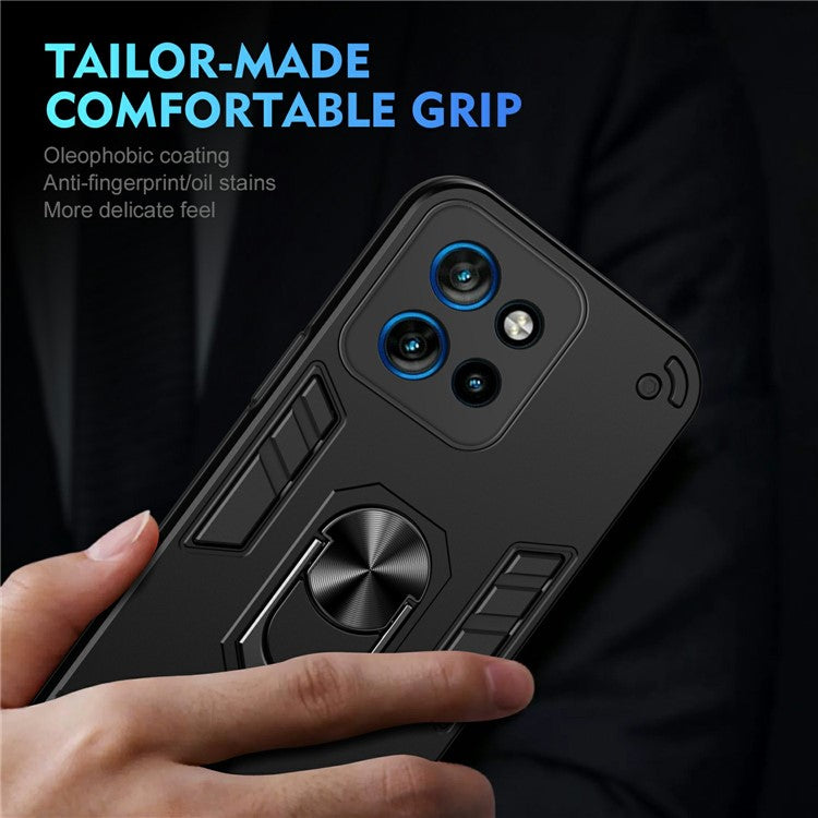 For Motorola Edge 50 Neo 5G / Moto S50 5G / Thinkphone 25 5G Case PC+TPU Drop Defend Phone Cover with Ring Kickstand - Black