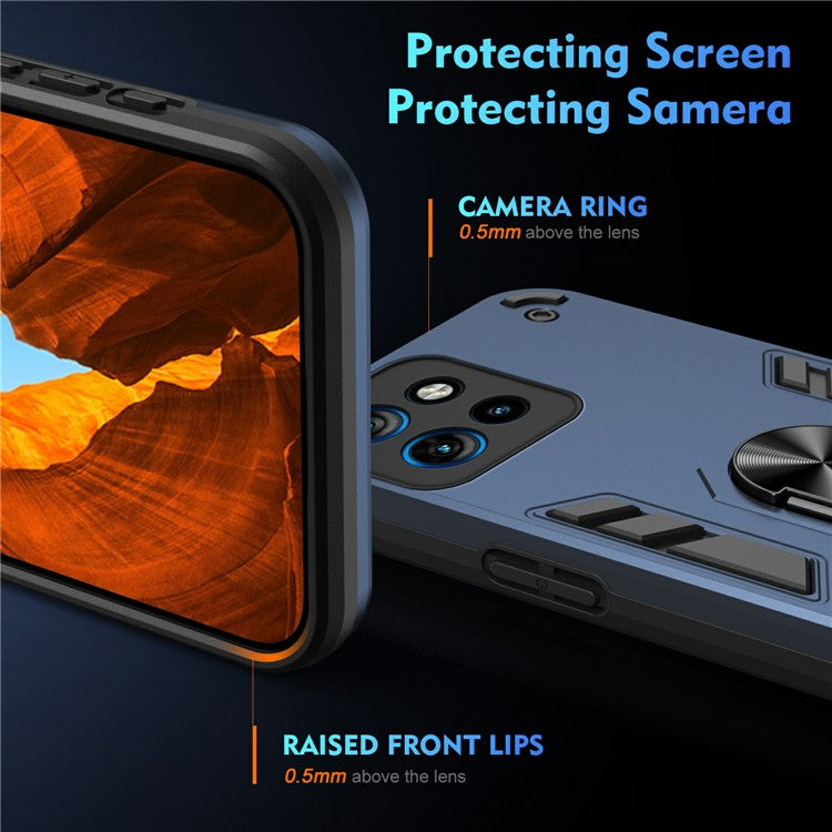 For Motorola Edge 50 Neo 5G / Moto S50 5G / Thinkphone 25 5G Case PC+TPU Drop Defend Phone Cover with Ring Kickstand - Blue