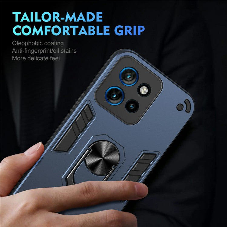 For Motorola Edge 50 Neo 5G / Moto S50 5G / Thinkphone 25 5G Case PC+TPU Drop Defend Phone Cover with Ring Kickstand - Blue