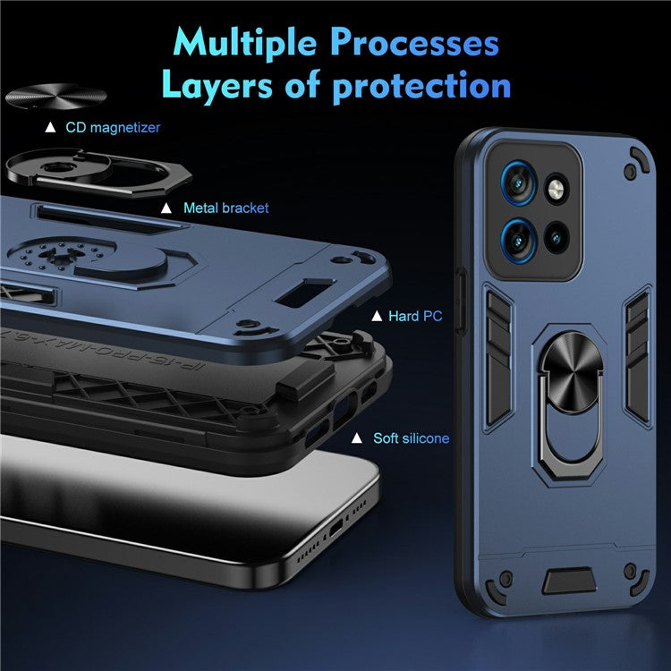 For Motorola Edge 50 Neo 5G / Moto S50 5G / Thinkphone 25 5G Case PC+TPU Drop Defend Phone Cover with Ring Kickstand - Blue