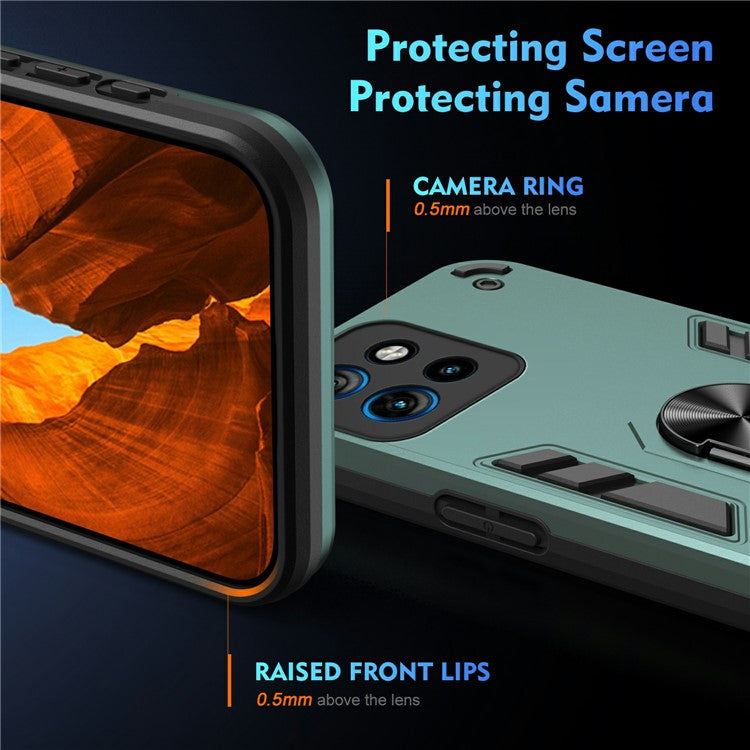 For Motorola Edge 50 Neo 5G / Moto S50 5G / Thinkphone 25 5G Case PC+TPU Drop Defend Phone Cover with Ring Kickstand - Green