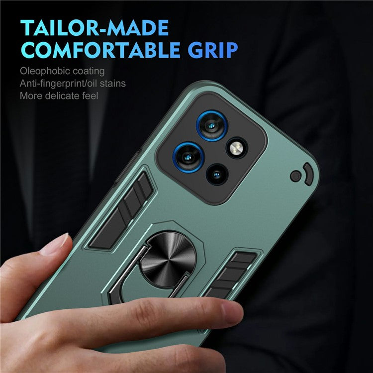 For Motorola Edge 50 Neo 5G / Moto S50 5G / Thinkphone 25 5G Case PC+TPU Drop Defend Phone Cover with Ring Kickstand - Green