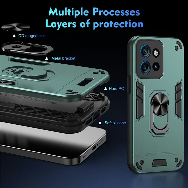 For Motorola Edge 50 Neo 5G / Moto S50 5G / Thinkphone 25 5G Case PC+TPU Drop Defend Phone Cover with Ring Kickstand - Green