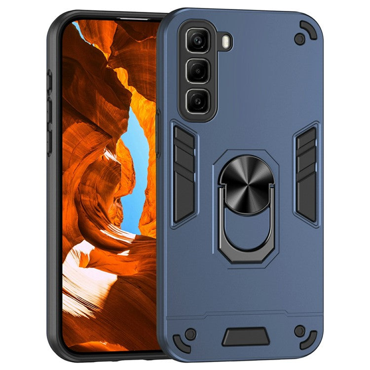 For Infinix Hot 50 4G Case PC+TPU Drop Defend Phone Cover with Ring Kickstand - Blue