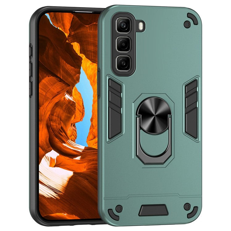 For Infinix Hot 50 4G Case PC+TPU Drop Defend Phone Cover with Ring Kickstand - Green