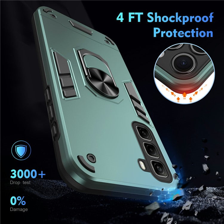 For Infinix Hot 50 4G Case PC+TPU Drop Defend Phone Cover with Ring Kickstand - Green