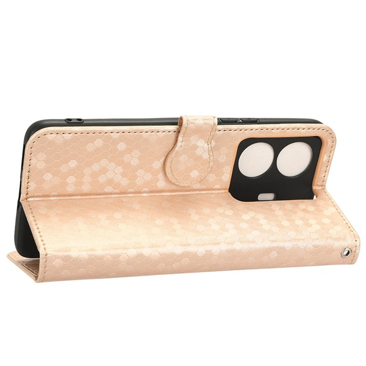 For vivo S15e 5G PU Leather Flip Phone Cover Dot Pattern Imprinted Wallet Stand Magnetic Phone Case with Strap - Rose Gold