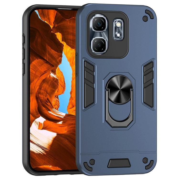 For Infinix Hot 50i 4G Case PC+TPU Drop Defend Phone Cover with Ring Kickstand - Blue