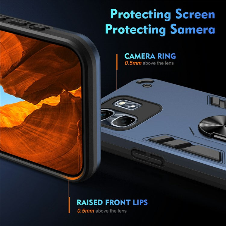 For Infinix Hot 50i 4G Case PC+TPU Drop Defend Phone Cover with Ring Kickstand - Blue