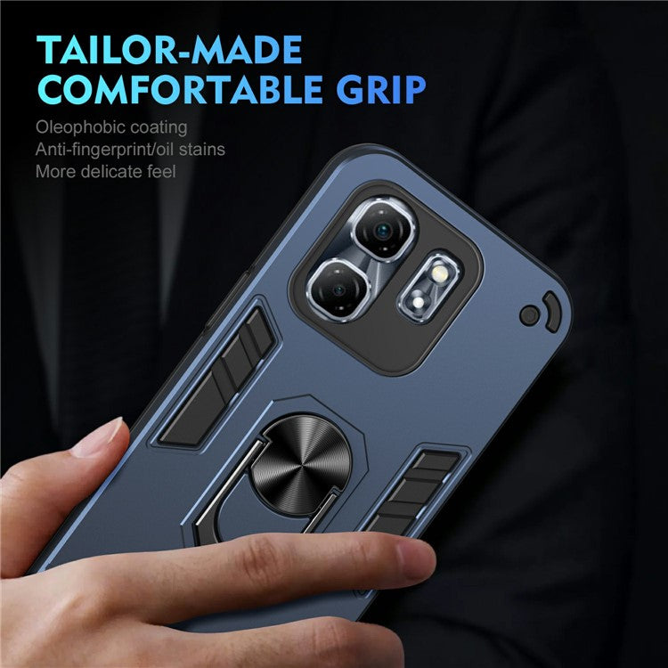 For Infinix Hot 50i 4G Case PC+TPU Drop Defend Phone Cover with Ring Kickstand - Blue