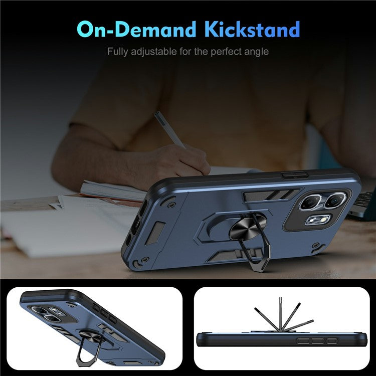 For Infinix Hot 50i 4G Case PC+TPU Drop Defend Phone Cover with Ring Kickstand - Blue