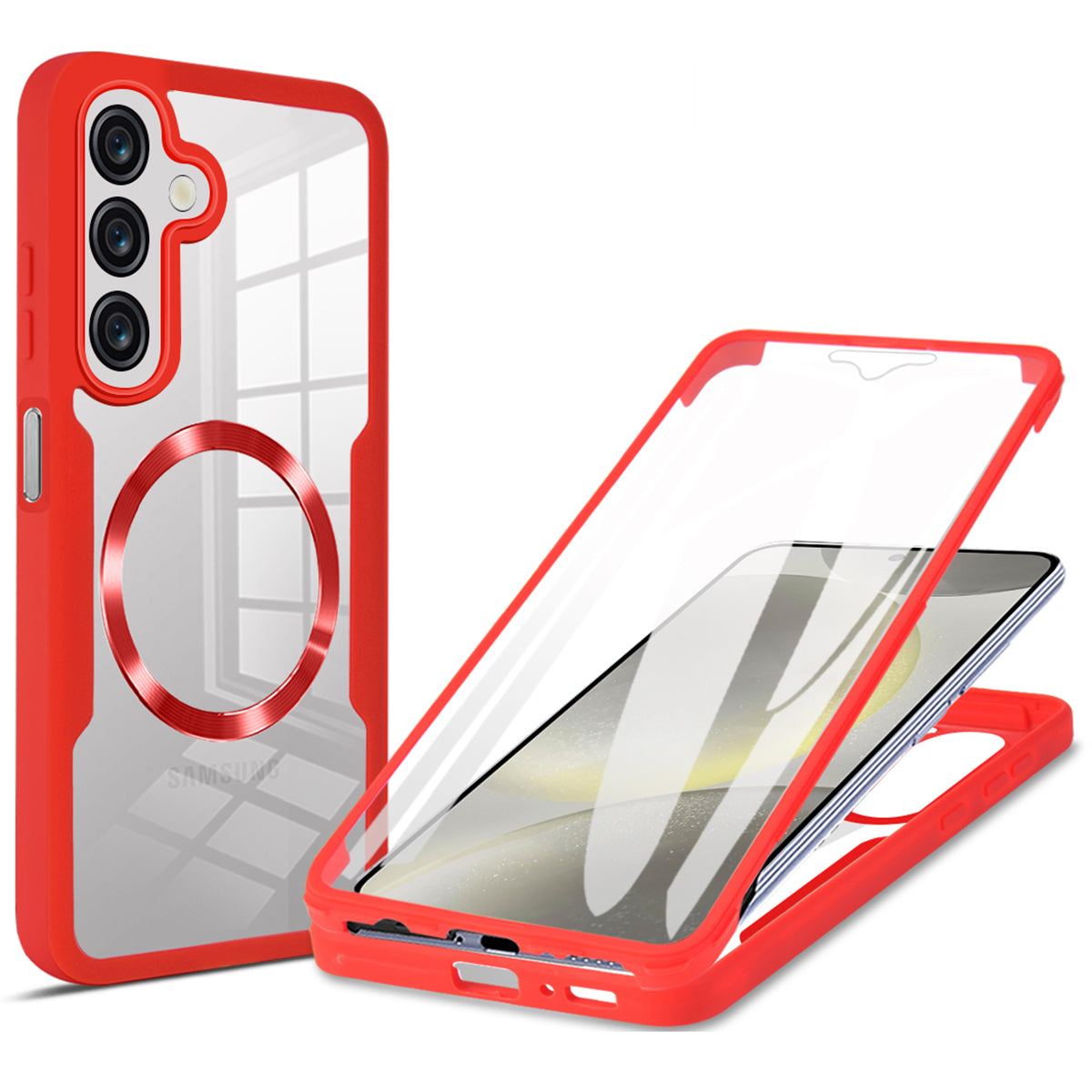For Samsung Galaxy A16 4G / 5G Case Compatible with MagSafe CD Vein PC+TPU+Acrylic Full Protection Phone Cover - Red