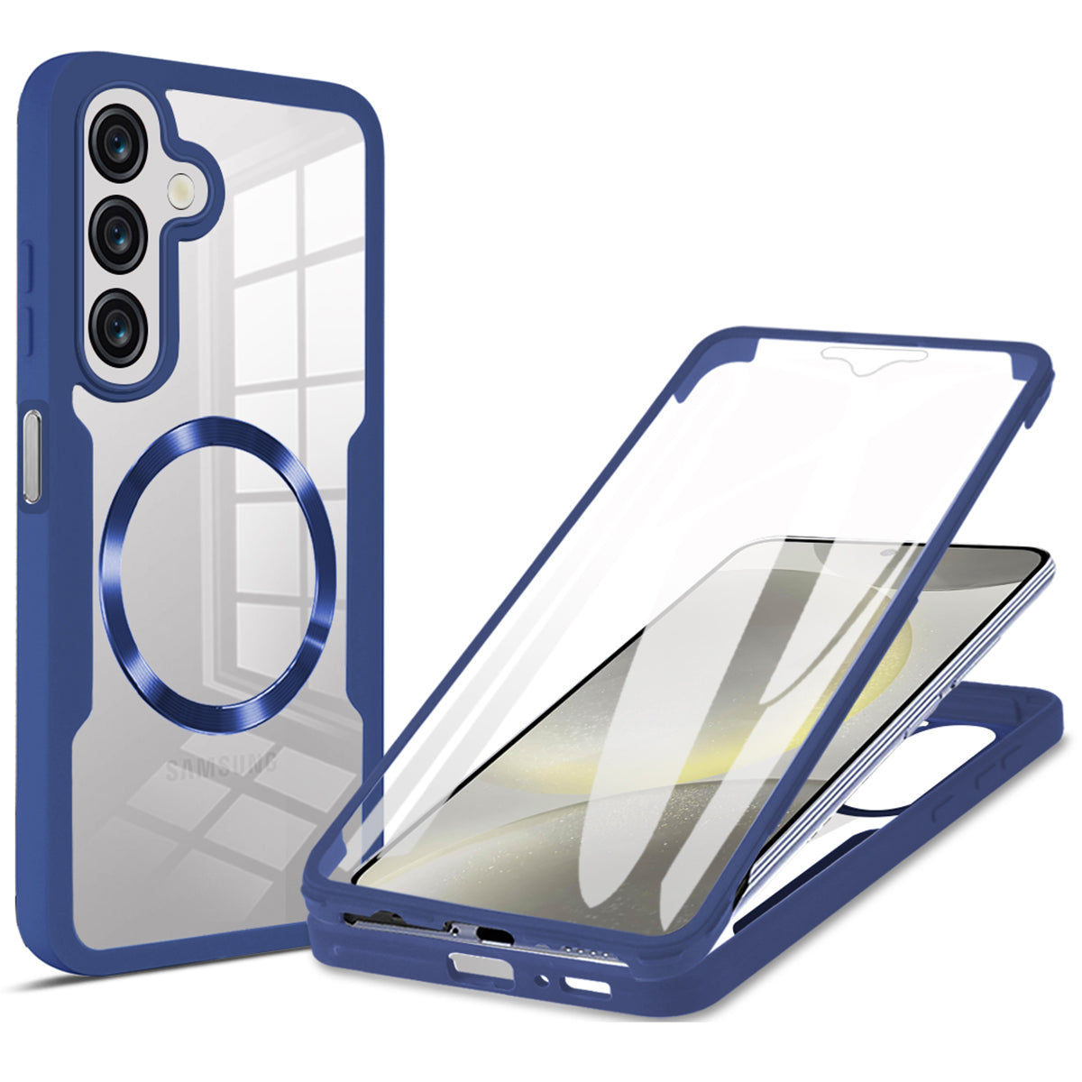 For Samsung Galaxy A16 4G / 5G Case Compatible with MagSafe CD Vein PC+TPU+Acrylic Full Protection Phone Cover - Dark Blue