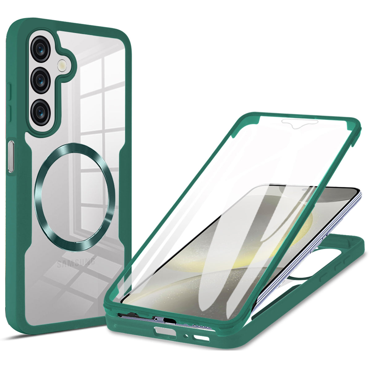 For Samsung Galaxy A16 4G / 5G Case Compatible with MagSafe CD Vein PC+TPU+Acrylic Full Protection Phone Cover - Midnight Green