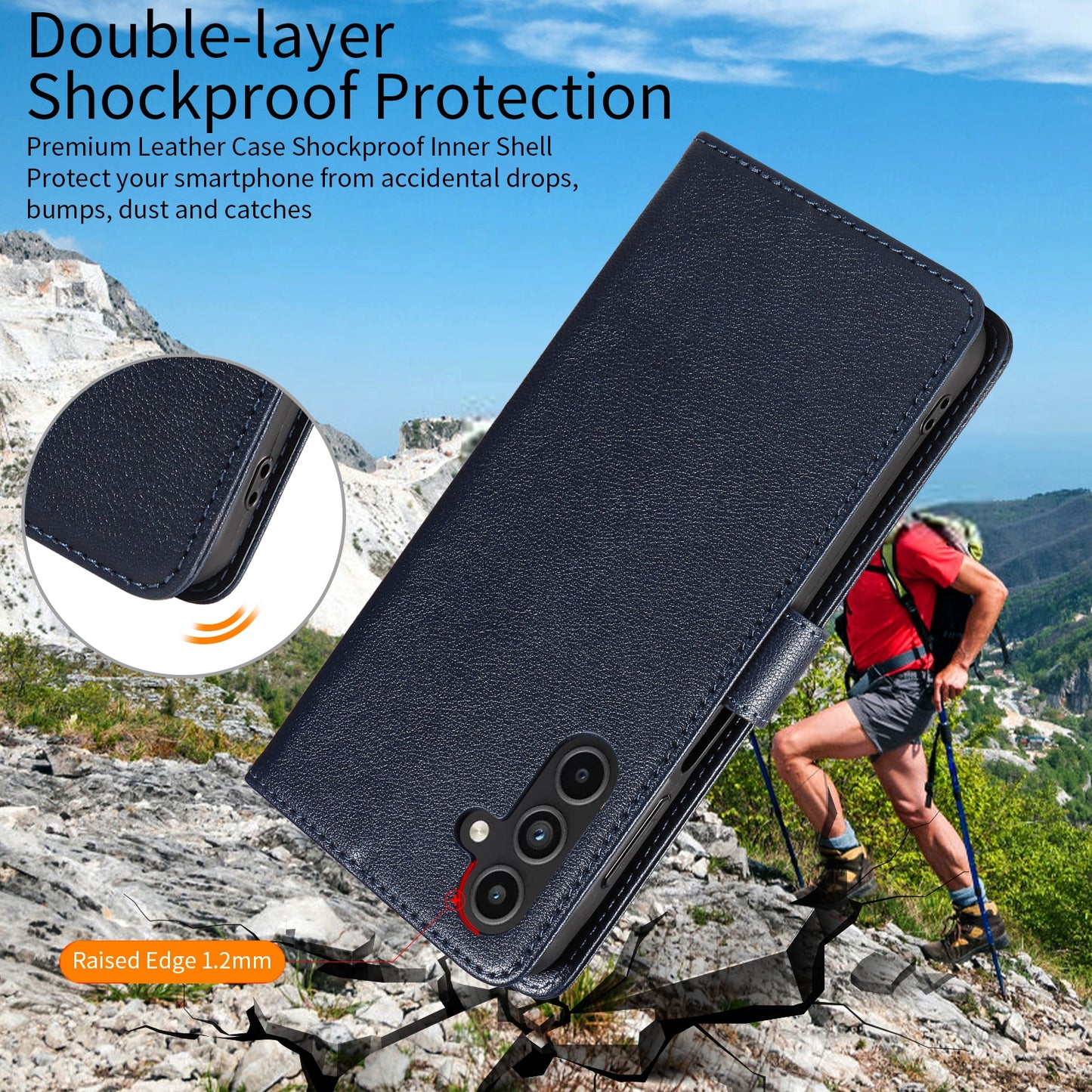 For Samsung Galaxy A16 4G / A16 5G Leather Case Litchi Texture RFID Blocking Wallet Stand Phone Cover - Blue