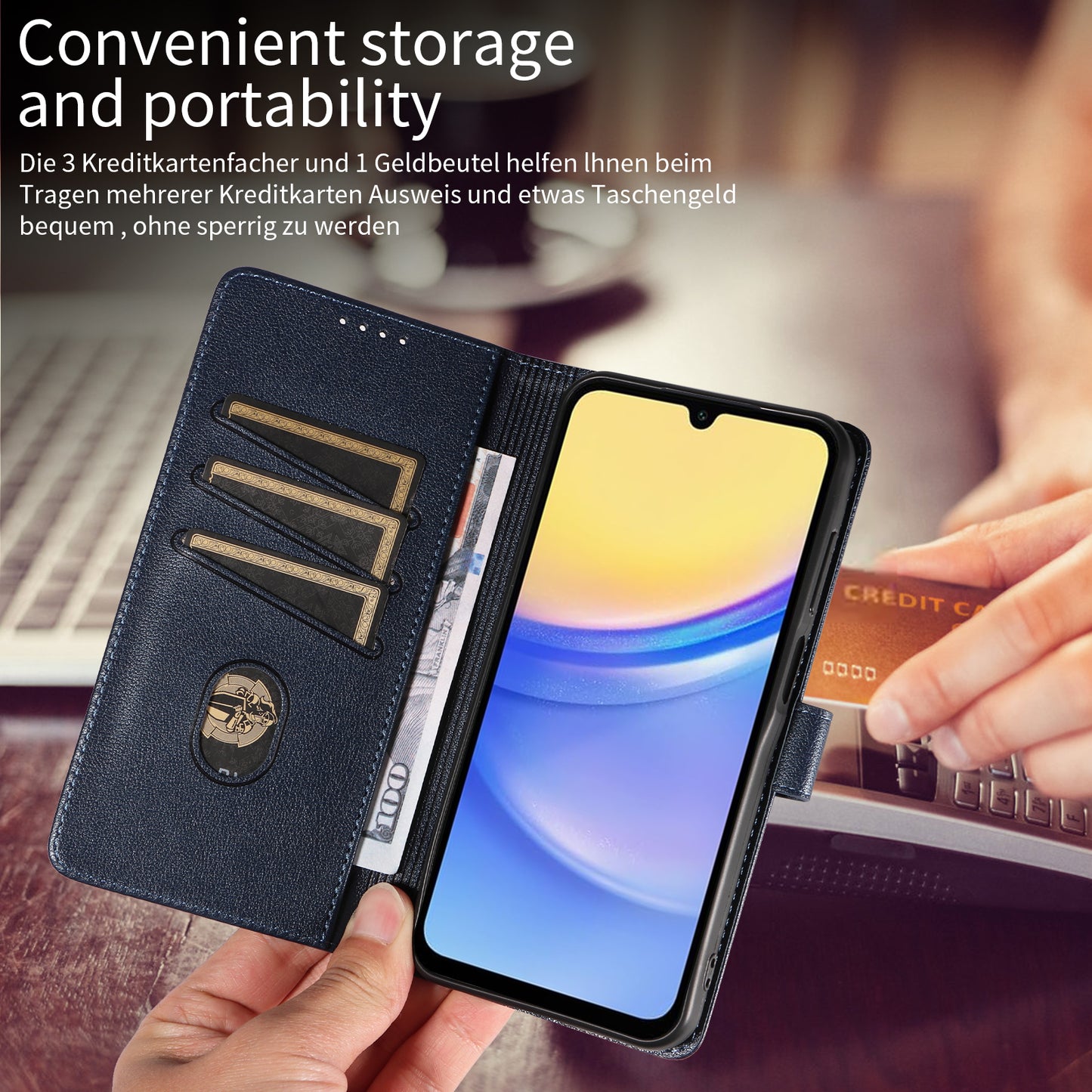 For Samsung Galaxy A16 4G / A16 5G Leather Case Litchi Texture RFID Blocking Wallet Stand Phone Cover - Blue