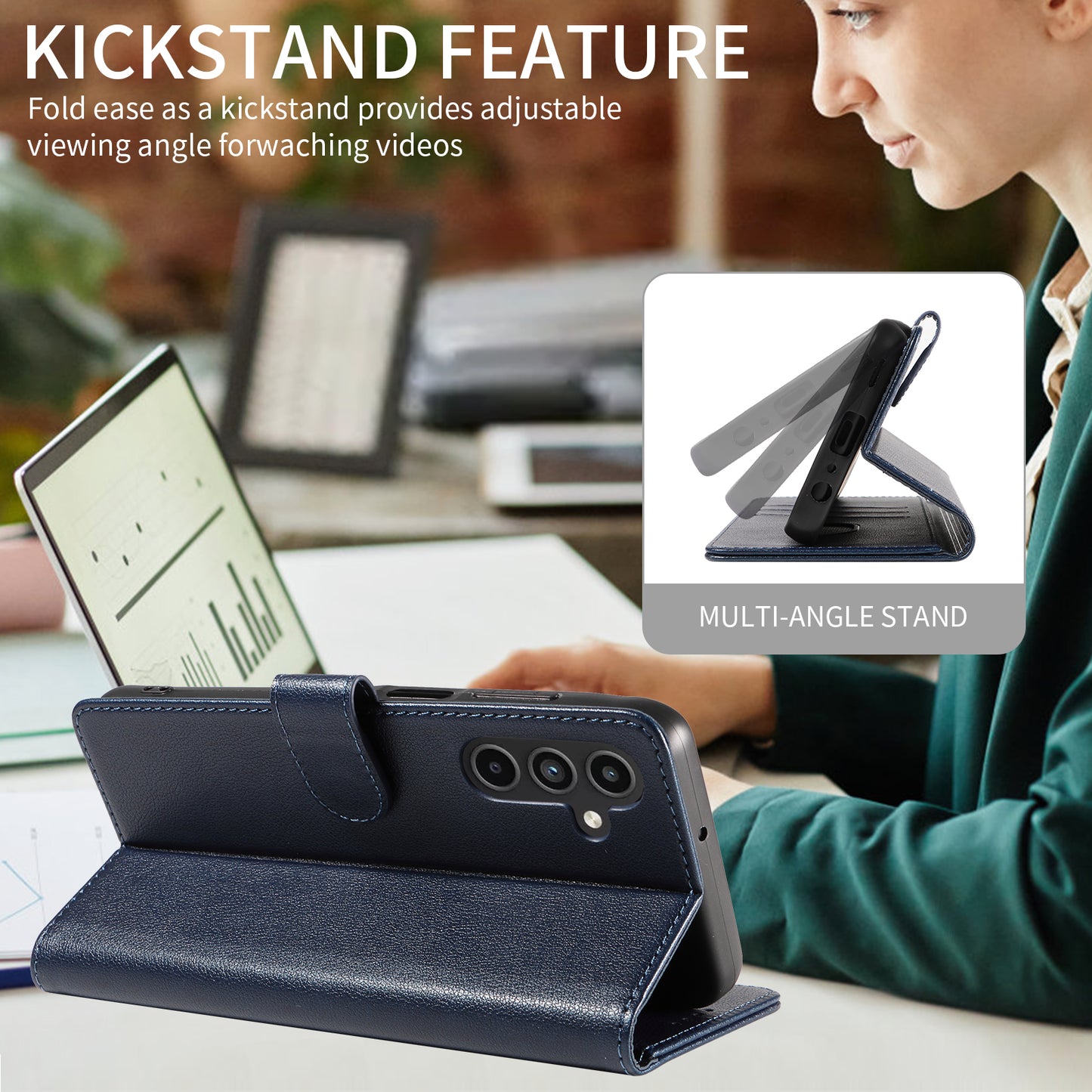 For Samsung Galaxy A16 4G / A16 5G Leather Case Litchi Texture RFID Blocking Wallet Stand Phone Cover - Blue