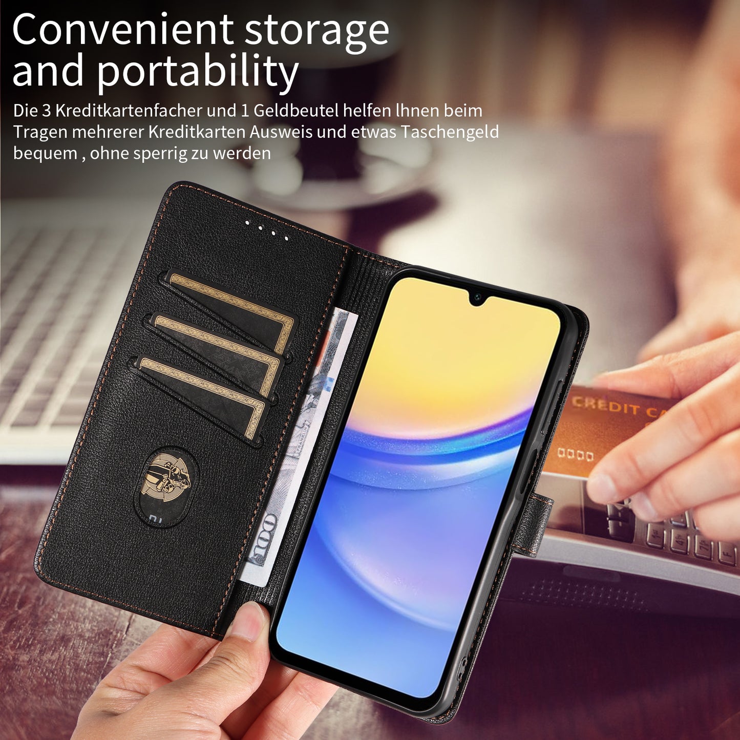 For Samsung Galaxy A16 4G / A16 5G Leather Case Litchi Texture RFID Blocking Wallet Stand Phone Cover - Black