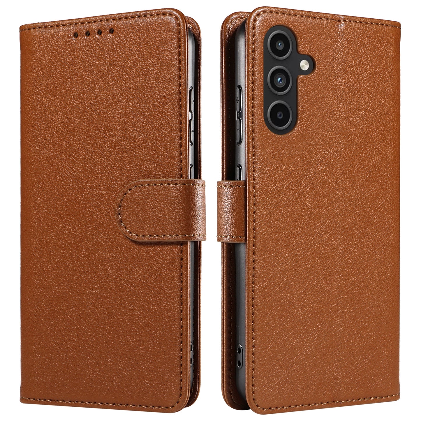 For Samsung Galaxy A16 4G / A16 5G Leather Case Litchi Texture RFID Blocking Wallet Stand Phone Cover - Brown