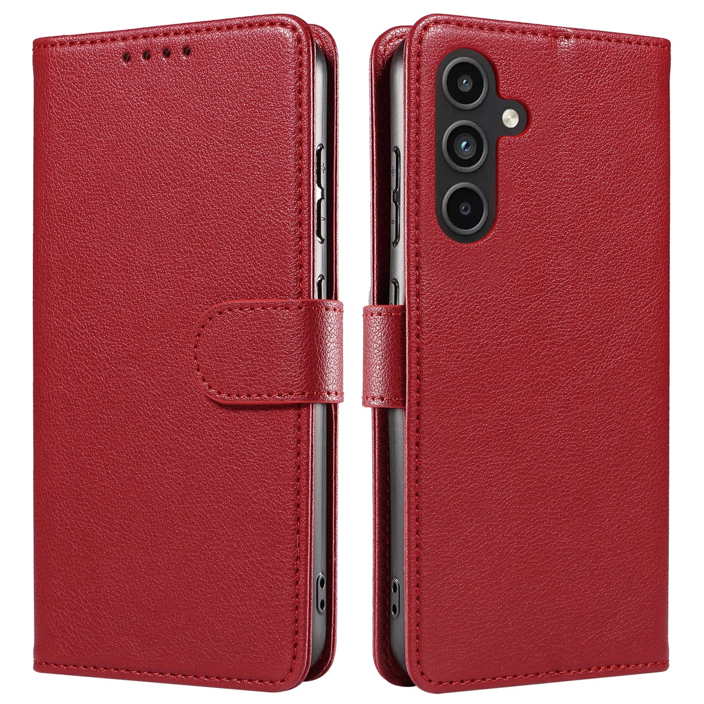 For Samsung Galaxy A16 4G / A16 5G Leather Case Litchi Texture RFID Blocking Wallet Stand Phone Cover - Wine Red