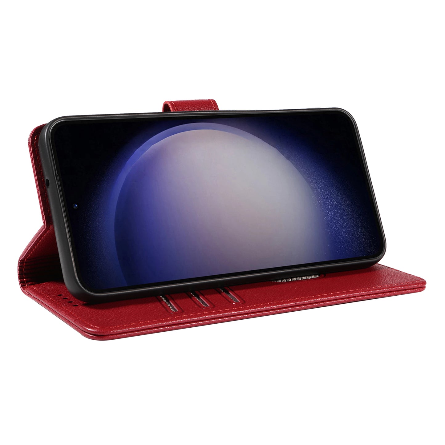 For Samsung Galaxy A16 4G / A16 5G Leather Case Litchi Texture RFID Blocking Wallet Stand Phone Cover - Wine Red