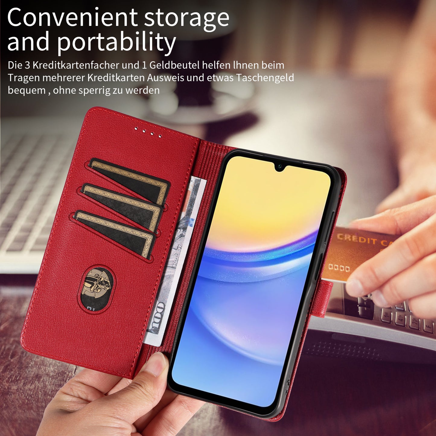 For Samsung Galaxy A16 4G / A16 5G Leather Case Litchi Texture RFID Blocking Wallet Stand Phone Cover - Wine Red