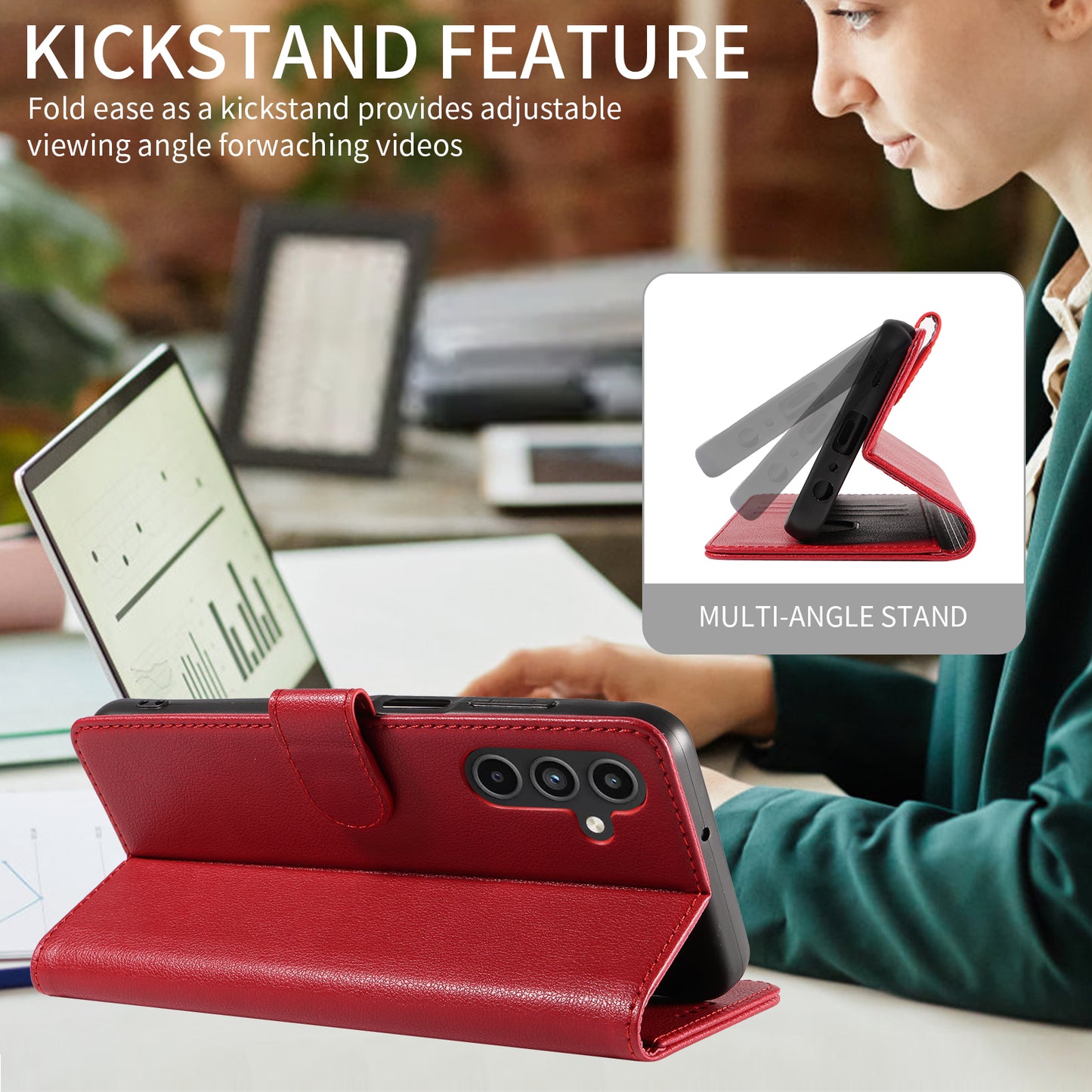 For Samsung Galaxy A16 4G / A16 5G Leather Case Litchi Texture RFID Blocking Wallet Stand Phone Cover - Wine Red