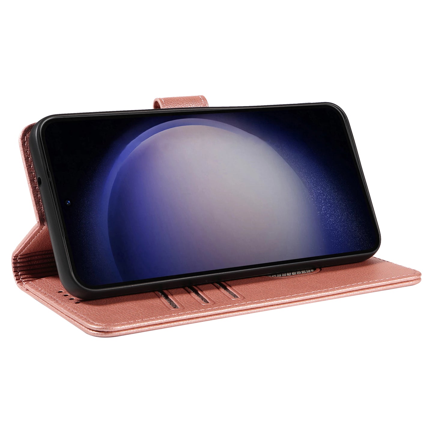 For Samsung Galaxy A16 4G / A16 5G Leather Case Litchi Texture RFID Blocking Wallet Stand Phone Cover - Rose Gold