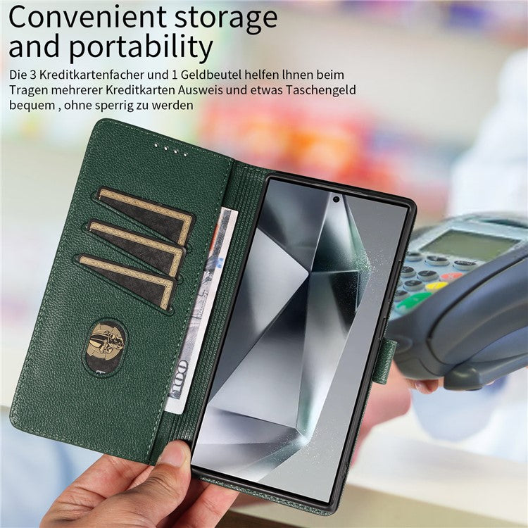 For Samsung Galaxy S23 Ultra Leather Case Litchi Texture RFID Blocking Wallet Stand Phone Cover - Green